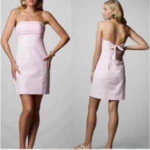 Lilly Pulitzer Pink & White Franco Seersucker Strapless Ruffle Dress, size 8